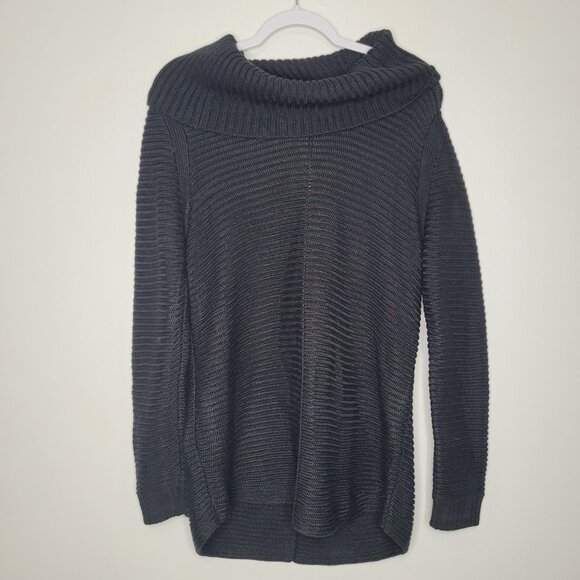 Calvin Klein black ribbed knit timeless classic minimalist turtleneck sweater L - Picture 1 of 8